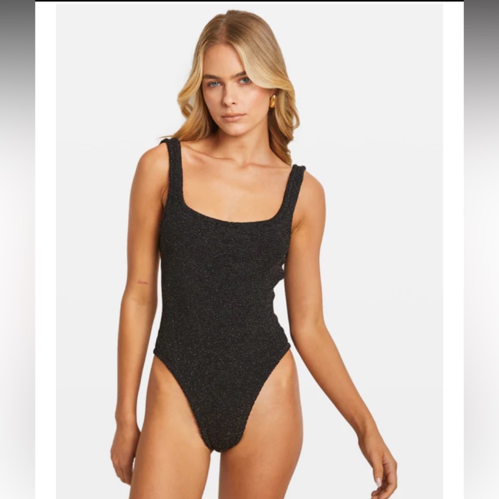 Hunza G Black Metallic Gold Lurex One Piece Crinkled Swimsuit OS NWT✨unique ✨ - Picture 8 of 16